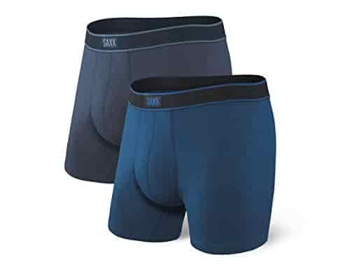 Saxx Underwear Men's Boxer Briefs - Daytripper Boxer Briefs with Built-in Ballpark Pouch Support – Pack of 2, Black/City Blue Heather, Medium Saxx Underwear Men's Boxer Briefs - Daytripper Boxer Briefs with Built-in Ballpark Pouch Support – Pack of 2, Black/City Blue Heather, Medium