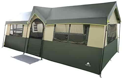 Spacious and Comfortable Ozark Trail Hazel Creek 12 Person Cabin Tent,with Two Closets with Hanging Organizers,Room Dividers,Mud Mat,E-Port and Rolling Storage Duffel for Convenience,Green Spacious and Comfortable Ozark Trail Hazel Creek 12 Person Cabin Tent,with Two Closets with Hanging Organizers,Room Dividers,Mud Mat,E-Port and Rolling Storage Duffel for Convenience,Green
