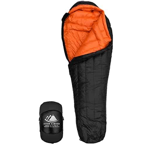 Hyke & Byke Eolus 0 F Hiking & Backpacking Sleeping Bag - 4 Season, 800FP Goose Down Sleeping Bag - Ultralight - Black/Clementine - 78in - Regular Hyke & Byke Eolus 0 F Hiking & Backpacking Sleeping Bag - 4 Season, 800FP Goose Down Sleeping Bag - Ultralight - Black/Clementine - 78in - Regular