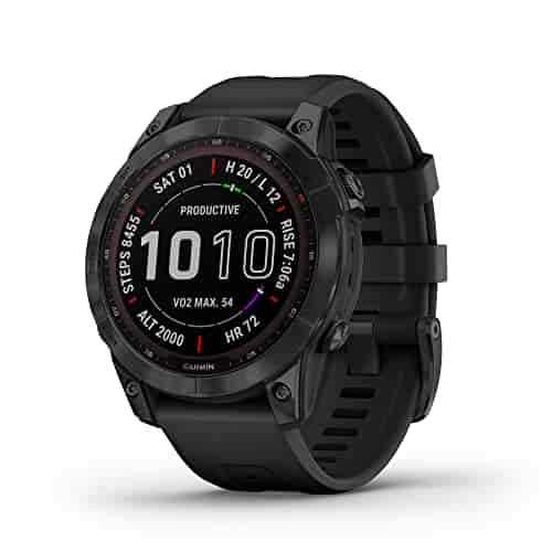 Garmin fenix 7 Sapphire Solar, adventure smartwatch, with Solar Charging Capabilities, rugged outdoor watch with GPS, touchscreen, health and wellness features, black DLC titanium with black band Garmin fenix 7 Sapphire Solar, adventure smartwatch, with Solar Charging Capabilities, rugged outdoor watch with GPS, touchscreen, health and wellness features, black DLC titanium with black band