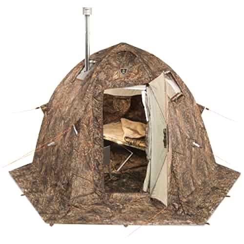 Russian-Bear Hot Tent with Stove Jack for 1-3 People All-Season for Camping Fishing Hunting Double Layer Waterproof Tent with Windows UP2-Mini Camouflage