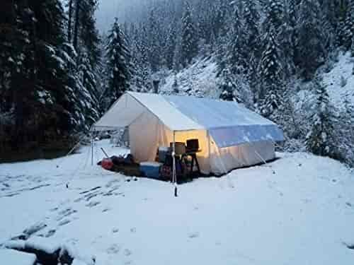 Elk Mountain Tents Outdoor Large Canvas Waterproof Wall Tent and Angle Kit with Screened Windows and Stove Pip Jack for 10 Person Tent - 13x20 - with Front Screen Door